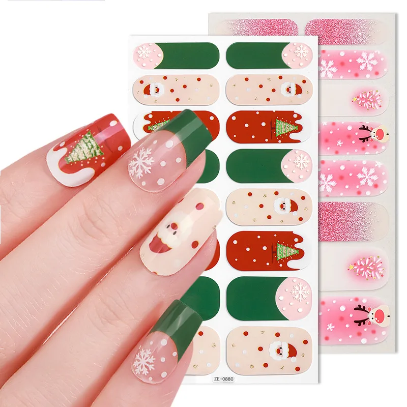 Adesivi per unghie natalizi a copertura totale da donna Cursore autoadesivo multicolore Non è necessario una lampada UV Curata Press On Nail Decal per bambini