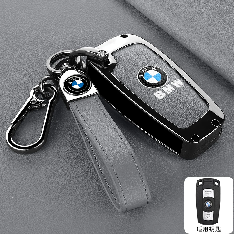 Genuine Leather Car Remote Key Case Fob Cover For BMW 1/3/5/7 Series X5 X6 Z4 CAS3 Systems KR55WK49127 PCF7953/ID46 Chip Keyring view 3