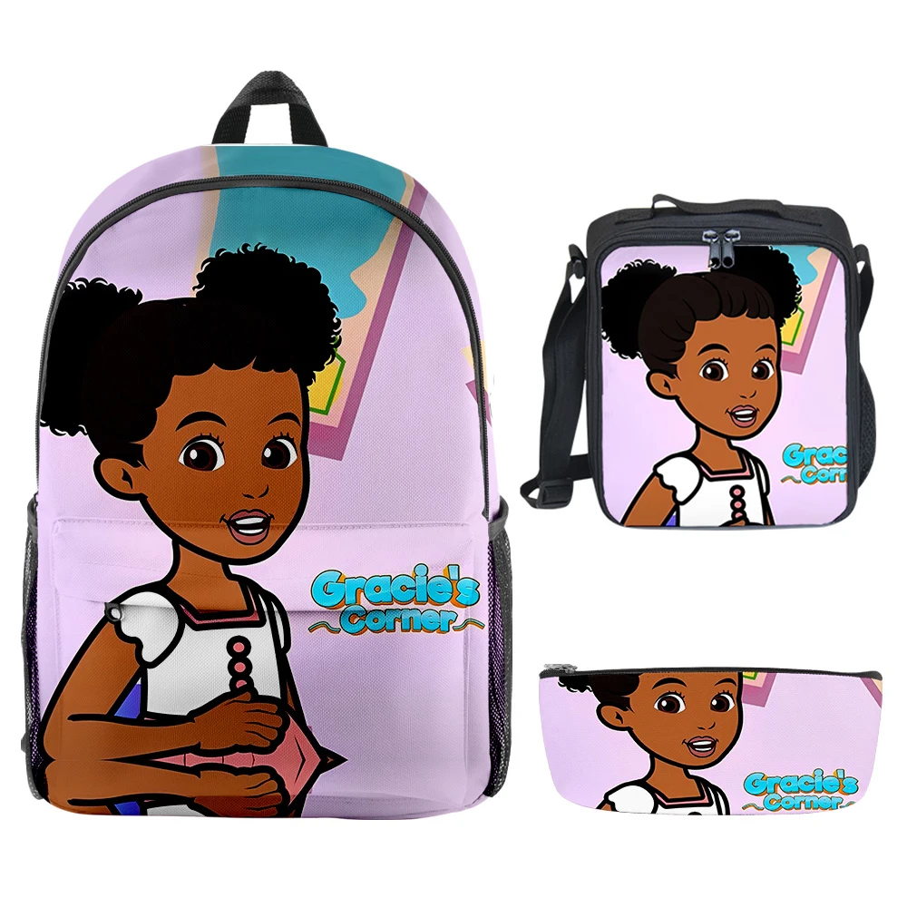 Novità popolare Gracies Corner Stampa 3D 3 pezzi / set Borse da scuola per studenti Zaino per laptop Zaino Borsa da pranzo a tracolla Astuccio