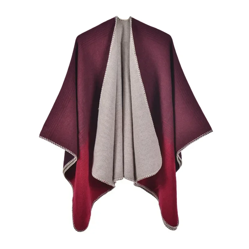 Capa Poncho Capa Moda Minimalista Otoño e Invierno Mantón Habitación con Aire Acondicionado Capas de Viaje Estilo étnico Bufanda Vino Rojo