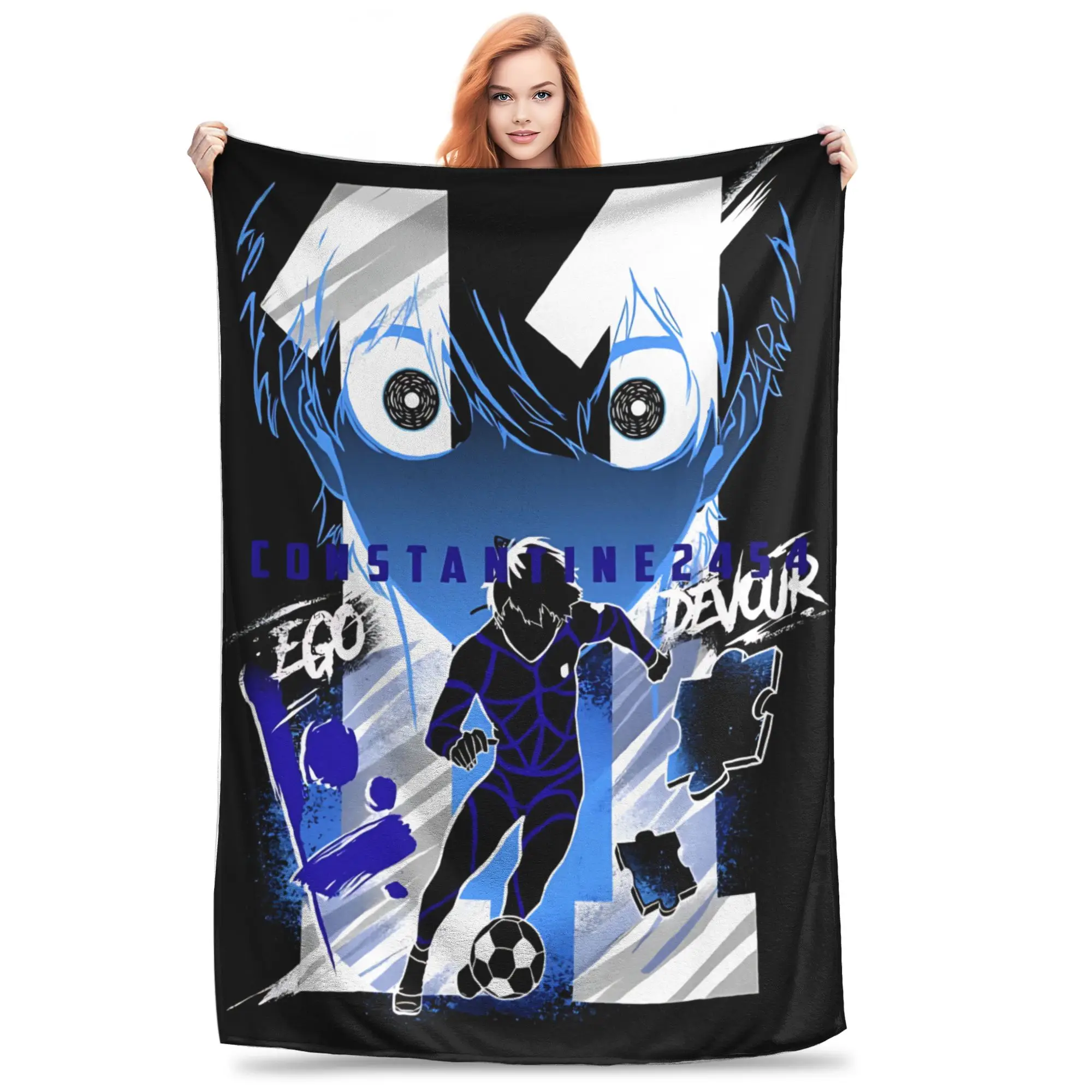 1PC Blue Lock Football Anime  home room decorations Winter Blankets for Adults Bedding Home Interior Sofa Knee