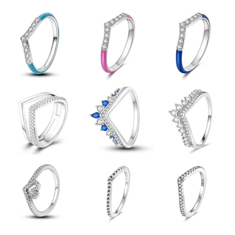 

2025 New 925 Sterling Silver Original Sparkling Cubic Zircon Crown Rings For Women Elegant Wedding Engagement Jewelry Gifts