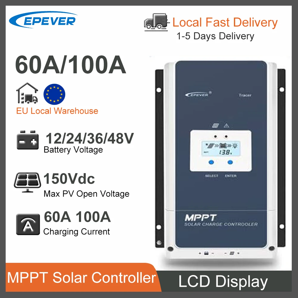 EPever 60A 100A 12V 24V 36V 48V MPPT Solar Charger Controller with Max PV 150Vdc Input Support Up To 8 Units in Parallel 6415AN