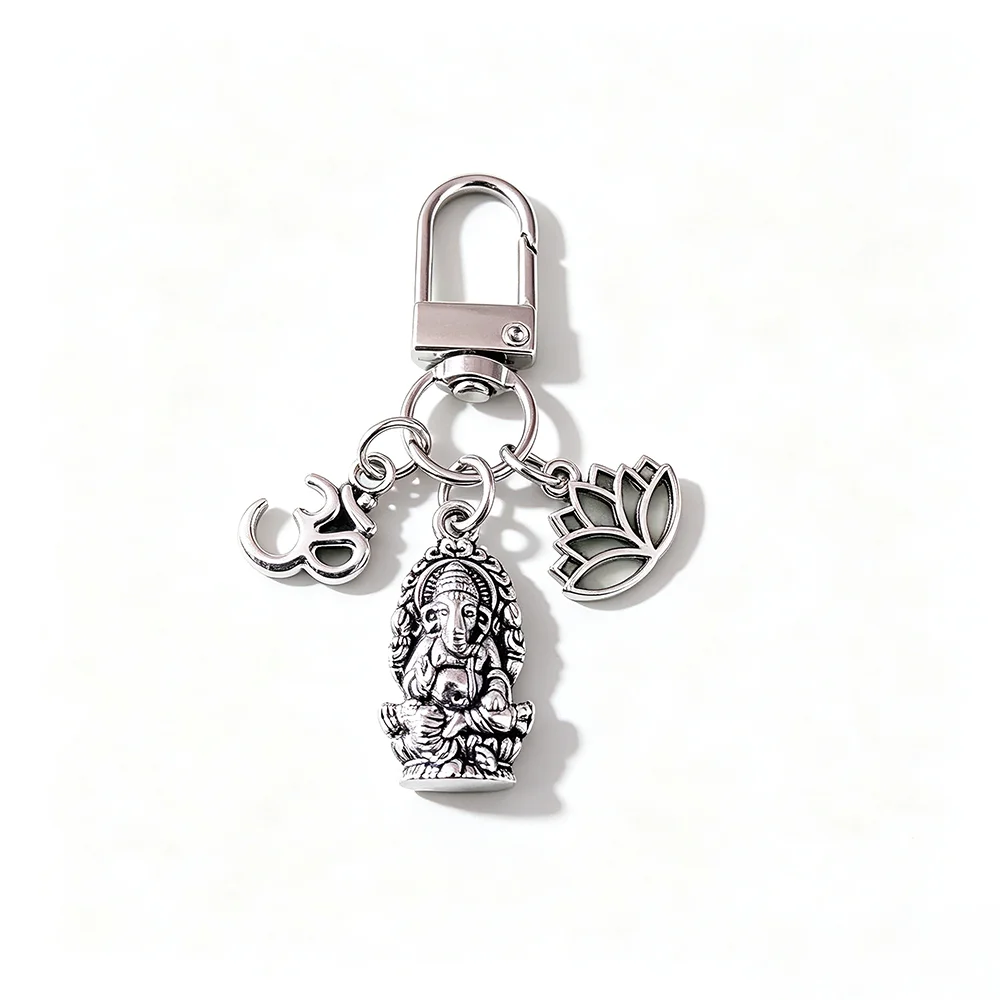 1/10 Stück Ganesha OM Lotus Metall-Schlüsselanhänger, religiöser Amulett-Taschenanhänger, spiritueller Anhänger, Weihnachtsgeschenk – Detail 1