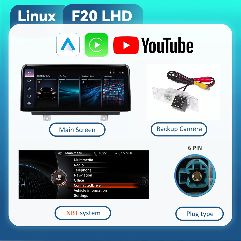 BONROAD 10.25 inch Wireless CarPlay Android Auto Airplay Autolink Mirroring Linux Audio Car Radio With Youtube For BMW 1 Series F20 F22 F23 3 Series F30 F31 F32 F33 F34 F36 GPS Navigation Multimedia image 3
