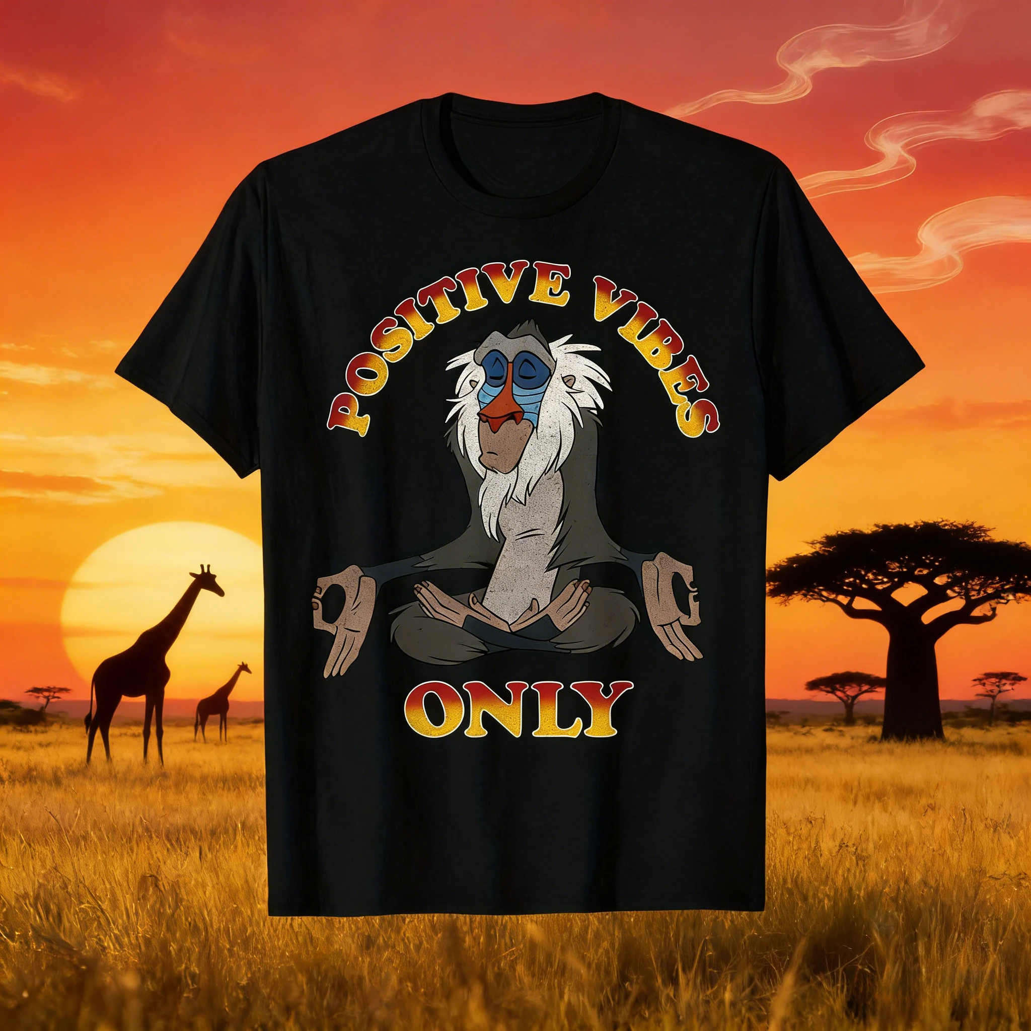 DisneySummer 2026 Camiseta estampada de algodón puro 100% Rey León Lafiki para hombres y mujeres, Top informal transpirable de secado rápido para exteriores