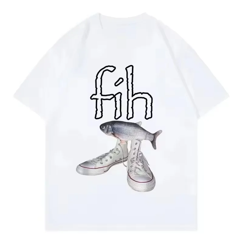 New Style Fih Shoes Graphic T Shirts Funny Misspelled Fish Meme T-shirtsWomen Casual Fashion Short Sleeve T-shirt