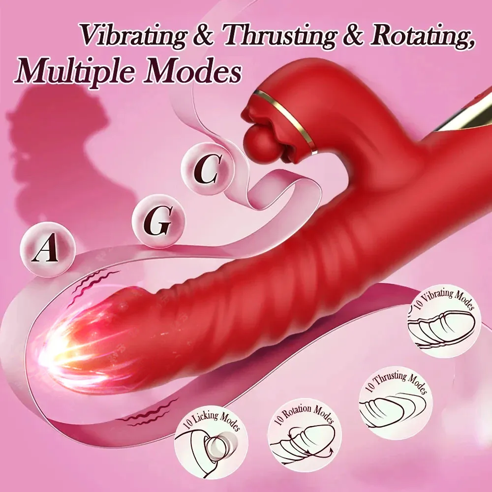 Telescopic Rotating Licking Rabbit Vibrator Dildo Vaginal Female Clitoris G-spot Stimulator Intimate Goods Adult Sex Toy Orgasm