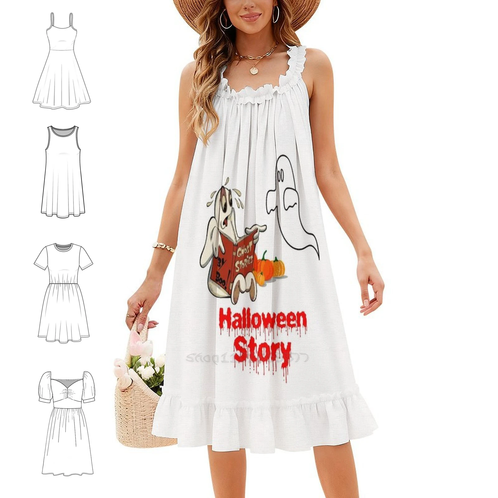 Halloween Story Sweetheart Neckline Dress Elegant Summer Party Dress For Women Boo Cute Ghost Halloween Fall Happy Evening