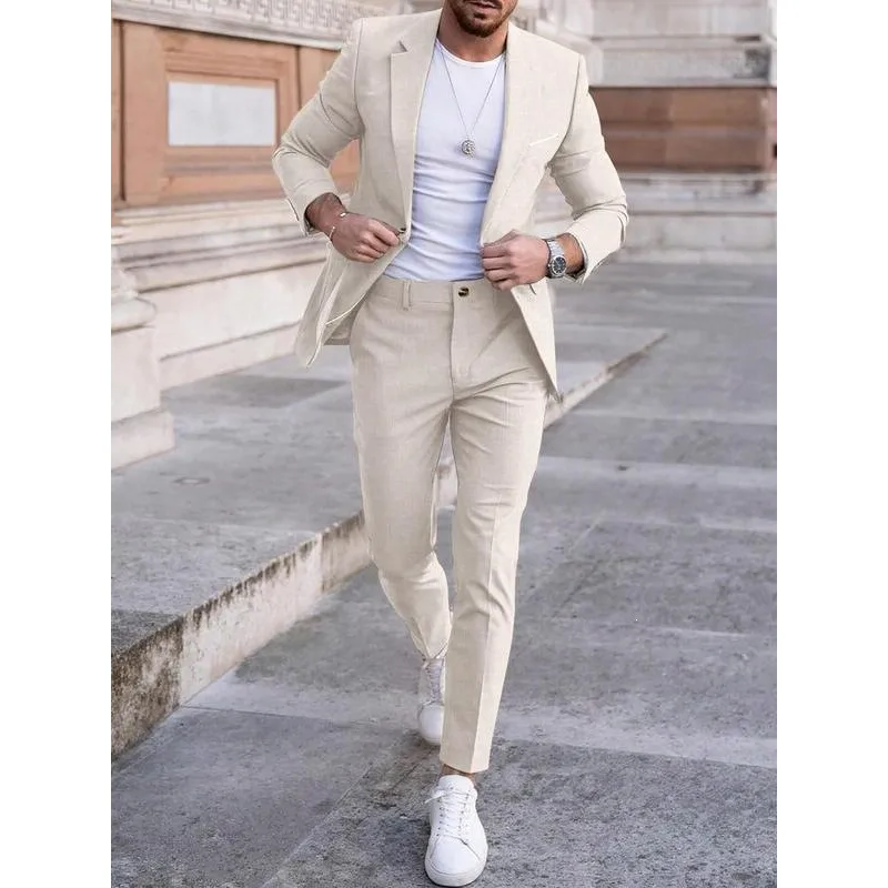 

Pure Color Men's Suit Set S 79414 Double Slit Special Wide Fit Autumn Season Stand Collar No Button Traditional Chinese Style