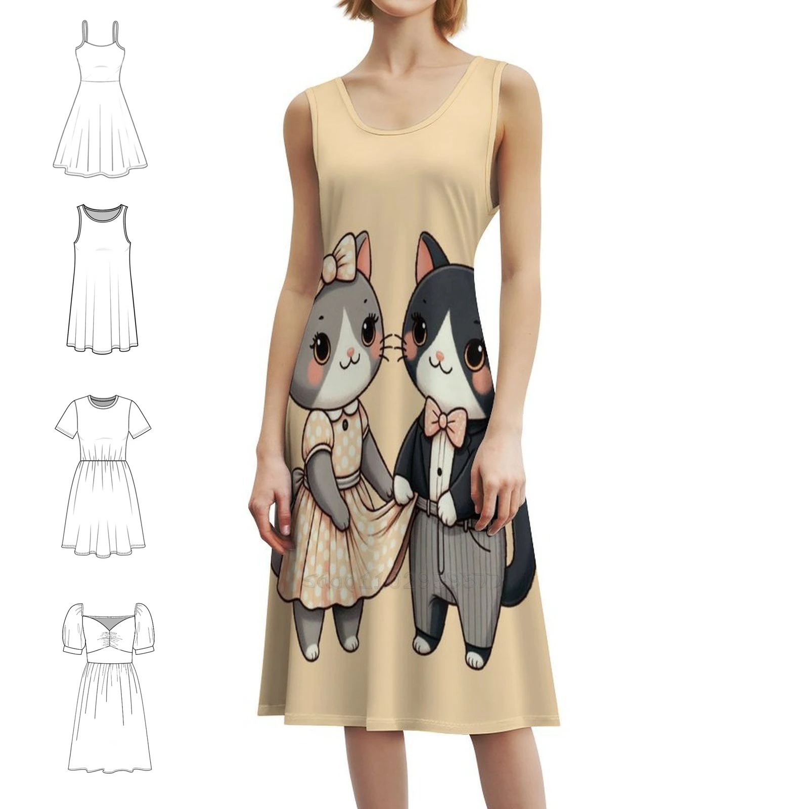 

Одеванные кошки: причудливое шикарное платье в стиле бохо с изображением Feline Affair, элегантное модное пляжное платье для свадебной вечеринки, мультяшные кошки