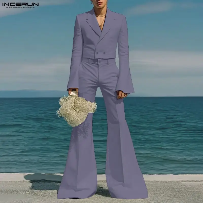 INCERUN مجموعات الرجال بلون التلبيب كم طويل المحاصيل السترة والسراويل مضيئة قطعتين مجموعات الشارع الشهير موضة الرجال الدعاوى غير رسمية #5