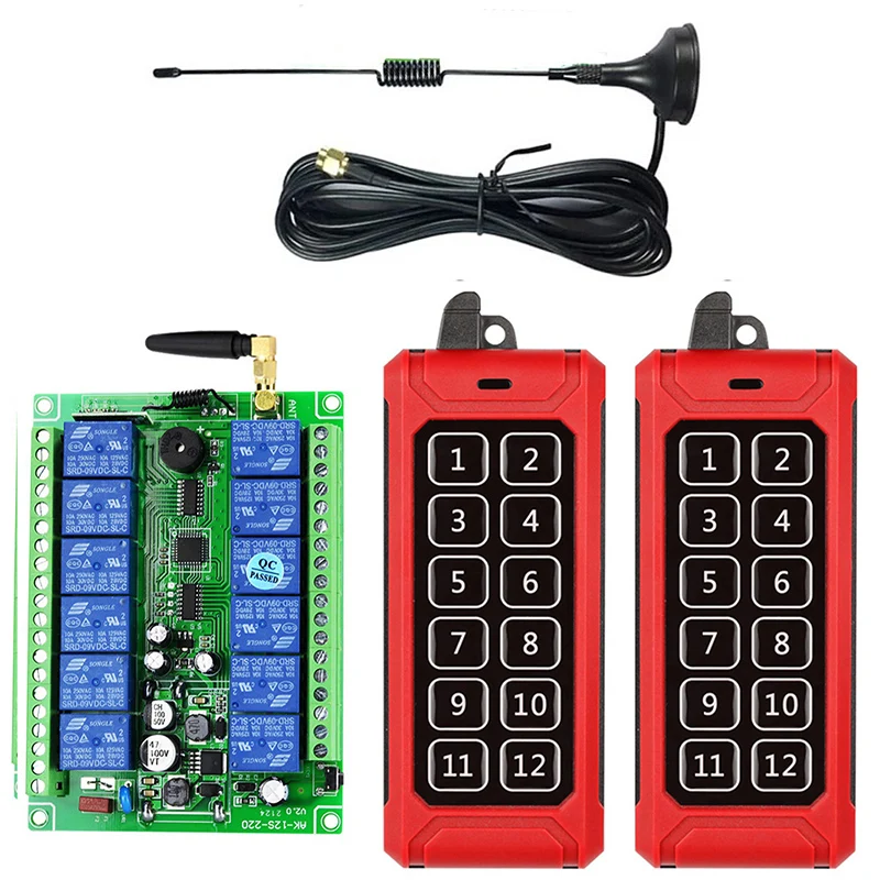 433MHZ 1000M Industrial DC 12V 24V 36V 48V 12CH RF Wireless Remote Control OverheadTravelling Crane System Receiver Digital Key