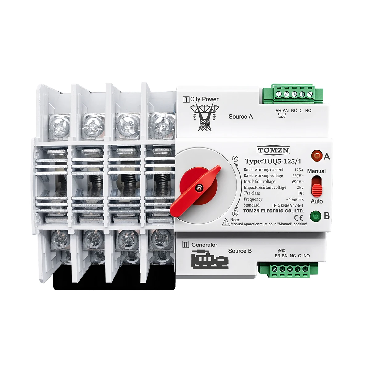3 Phase Din Rail ATS Dual Power Automatic Transfer Switch Electrical Selector Switches Uninterrupted Power 4P 63A 100A 125A
