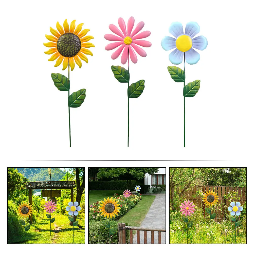 

3Pcs Metal Flower Outdoor Decor Garden Stakes Decorative Iron Art Stake for Yard Garden Pathway Spring Yard Decor