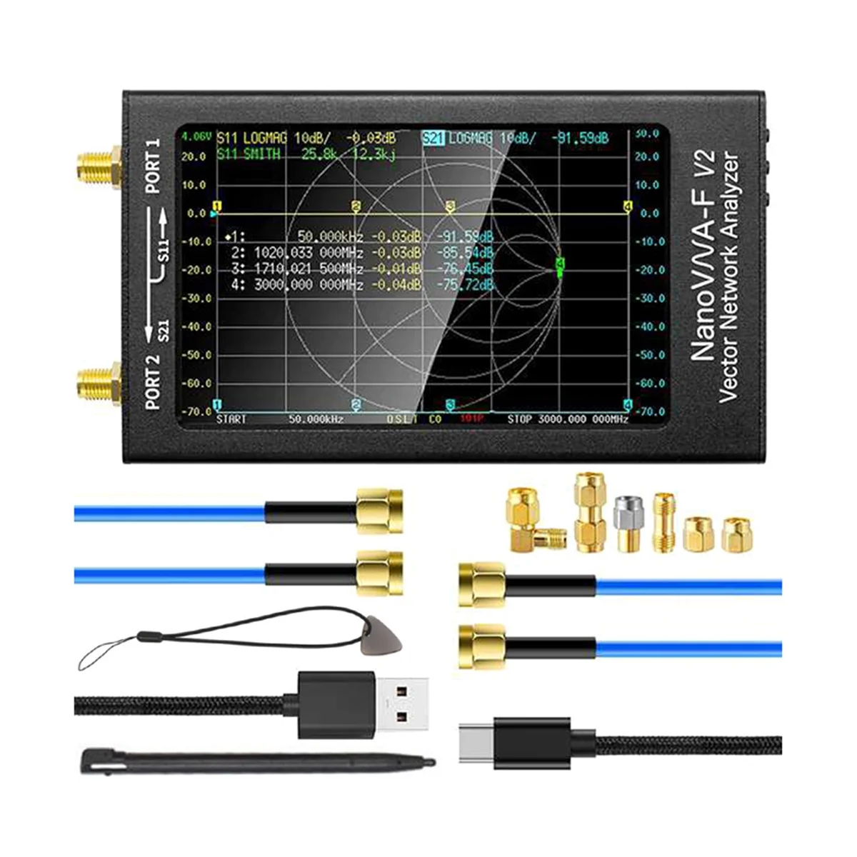 

NanoVNA-F V2 Vector Network Analyzer 50KHz-3GHz Antenna Analyzer HF VHF UHF VNA with 5000MAh-Measuring S Parameters