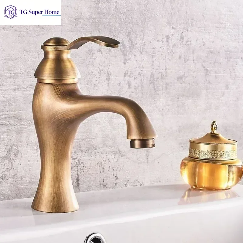 European Style Solid Brass Bathroom Faucet Antique Tall Hot Cold Mixer Tap for Vintage Vessel Art Sink