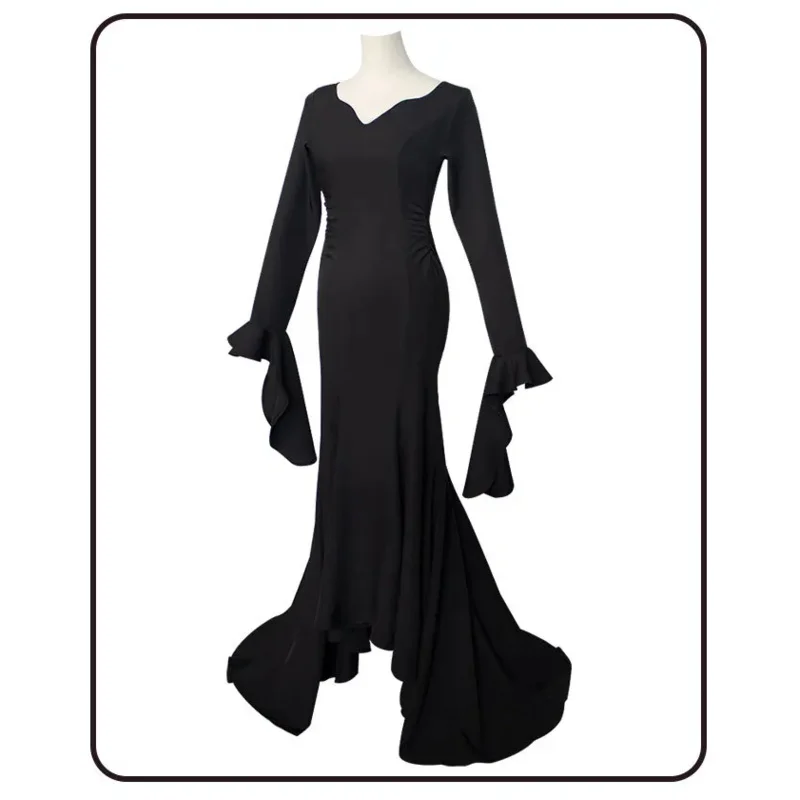 AA 2025 جديد Morticia Addams المرأة مصاص دماء الخفافيش فستان زي آدامز الأسرة تأثيري هالوين الزي حفلة تنكرية كوس ☆ ☆ ☆