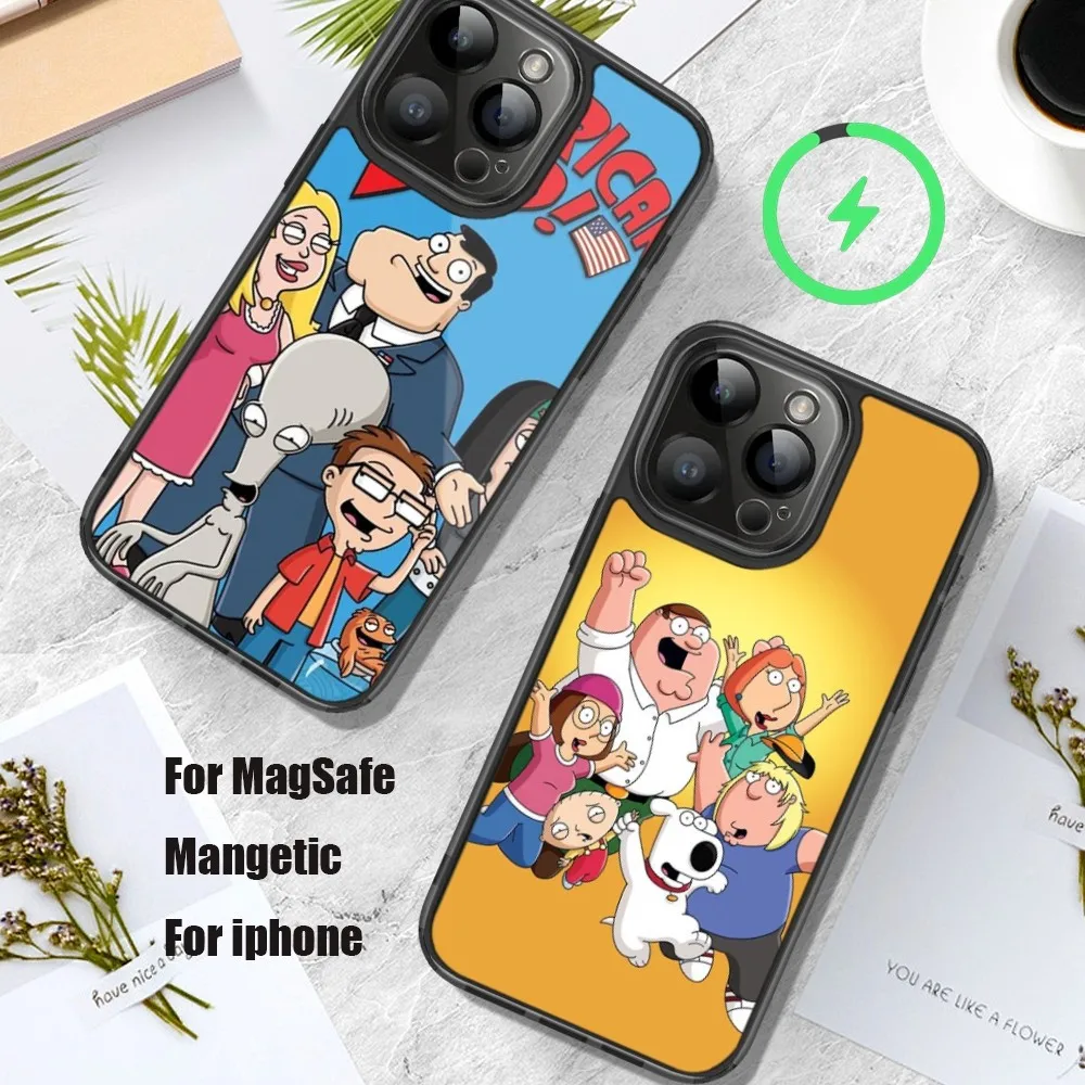 Cartoon A-American D-Dad Phone Case For iPhone 11 12 13 14 15 Pro Max Plus Mini Magsafe Magnetic Wireless Charging Shell