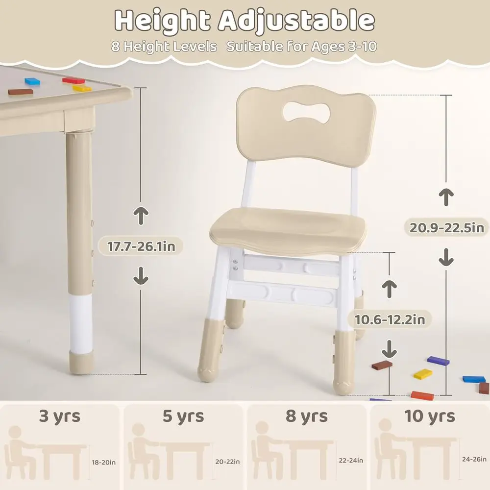 Kids Table and 4 Chairs Set, Height Adjustable (17.7"-26.1") Toddler Table and Chair Set, Multi-Activity Table with Graiti Deskt view 2