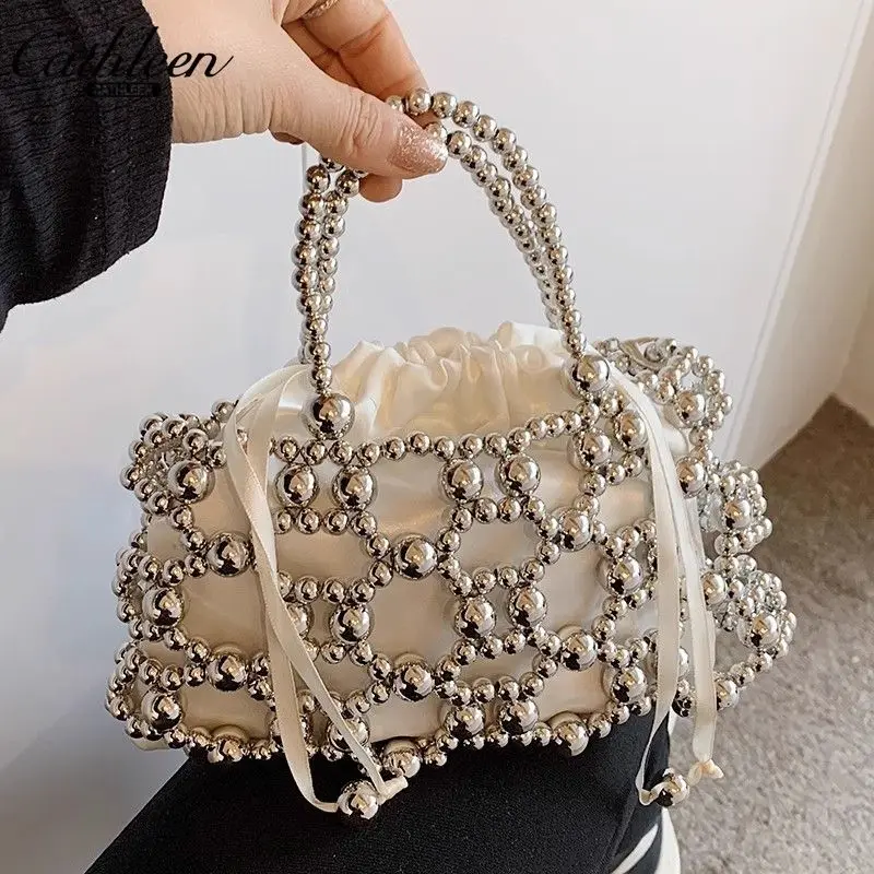 Handmade Woven Niche Pearl Bag Beaded Women's Handheld Bag Crossbody Bag Mini Bag Handmade Bag Pearl Handbag Beaded Bag