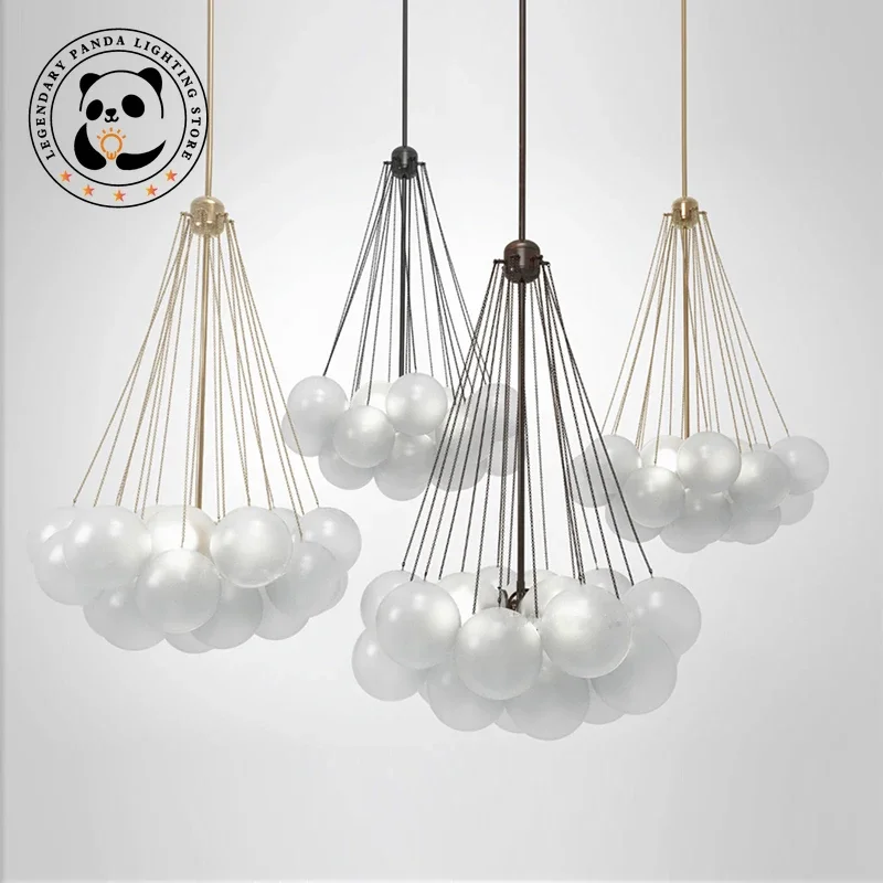 

Nordic Bubble Glass Chandelier for Living Dining Table Room Decoration Frosted Glass Gold Black LED Lamps Ceiling Pendant Lights