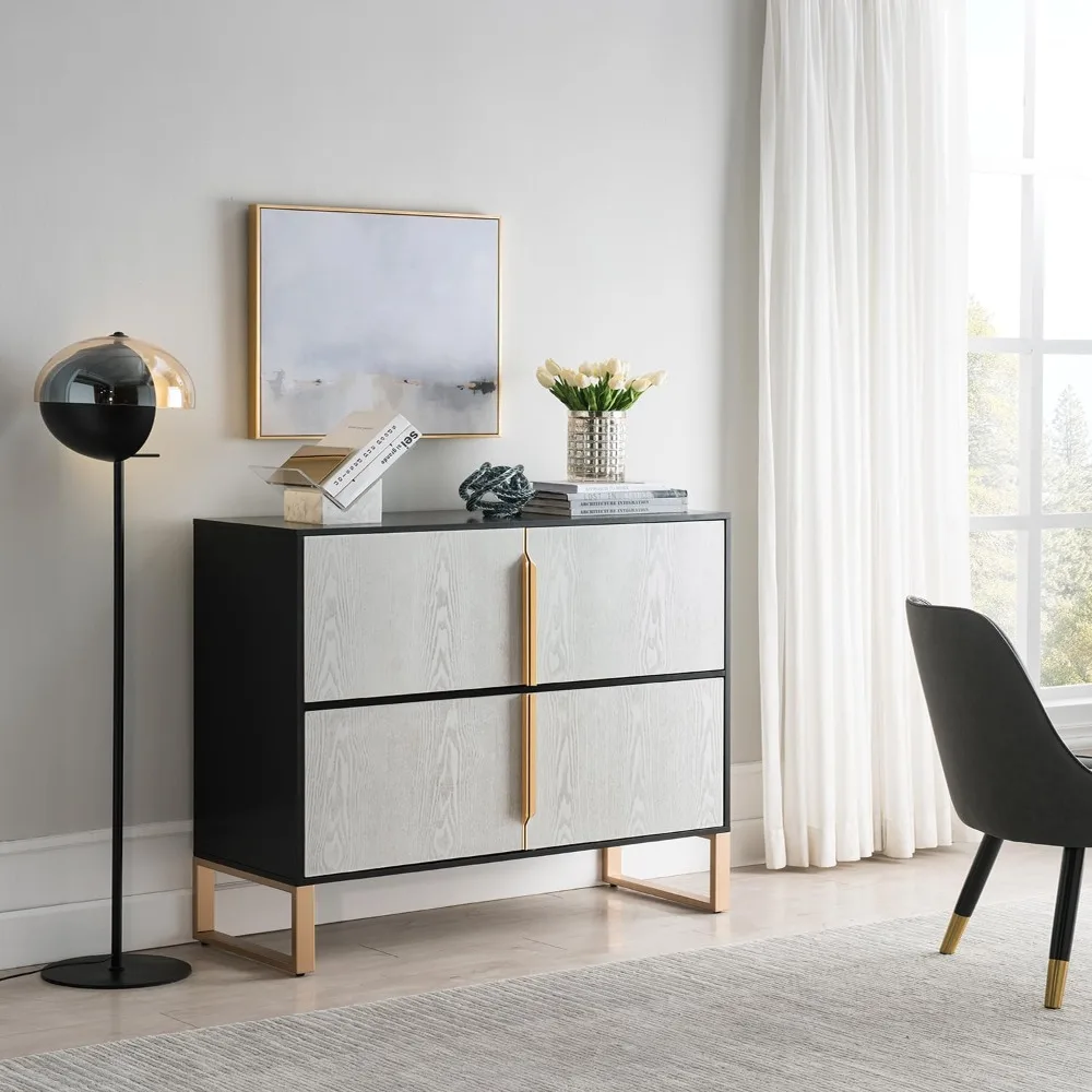 

Four-Door Storage Cabinet, 42" Buffet Cabinet with Metal Base Handles, Sideboard Coffee Bar with 4 Doors for Kitchen