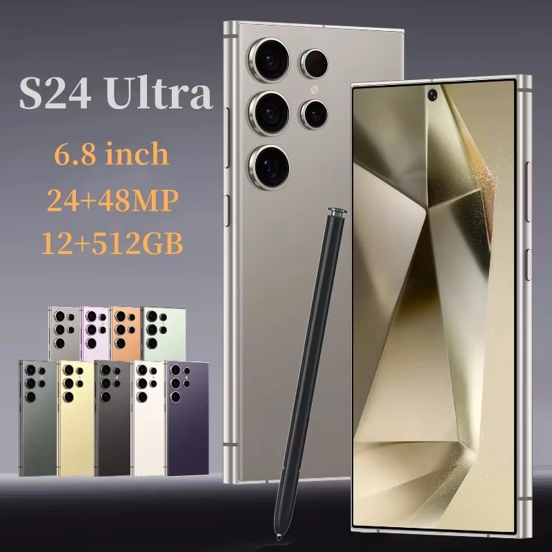 هاتف ذكي S24 Ultra الإصدار العالمي الجديد لعام 2025 مقاس 7.3 بوصة عالي الدقة سنابدراجون 8gen3 10core ثنائي الشريحة Android14 5G هاتف 8000 مللي أمبير في الساعة يفتح الهاتف