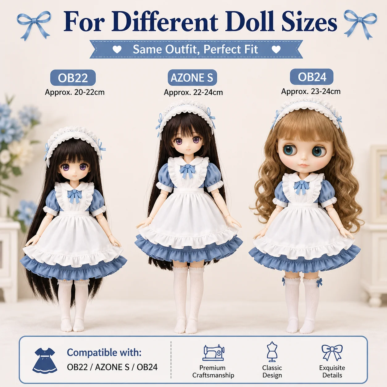 Image of Blythe-Puppenkleidungszubehör, kleines Stoffpuppenkleidungs-Maid-Set ob22 ob24 elektrische Straße azone S Body Maid kurzer Rock se
