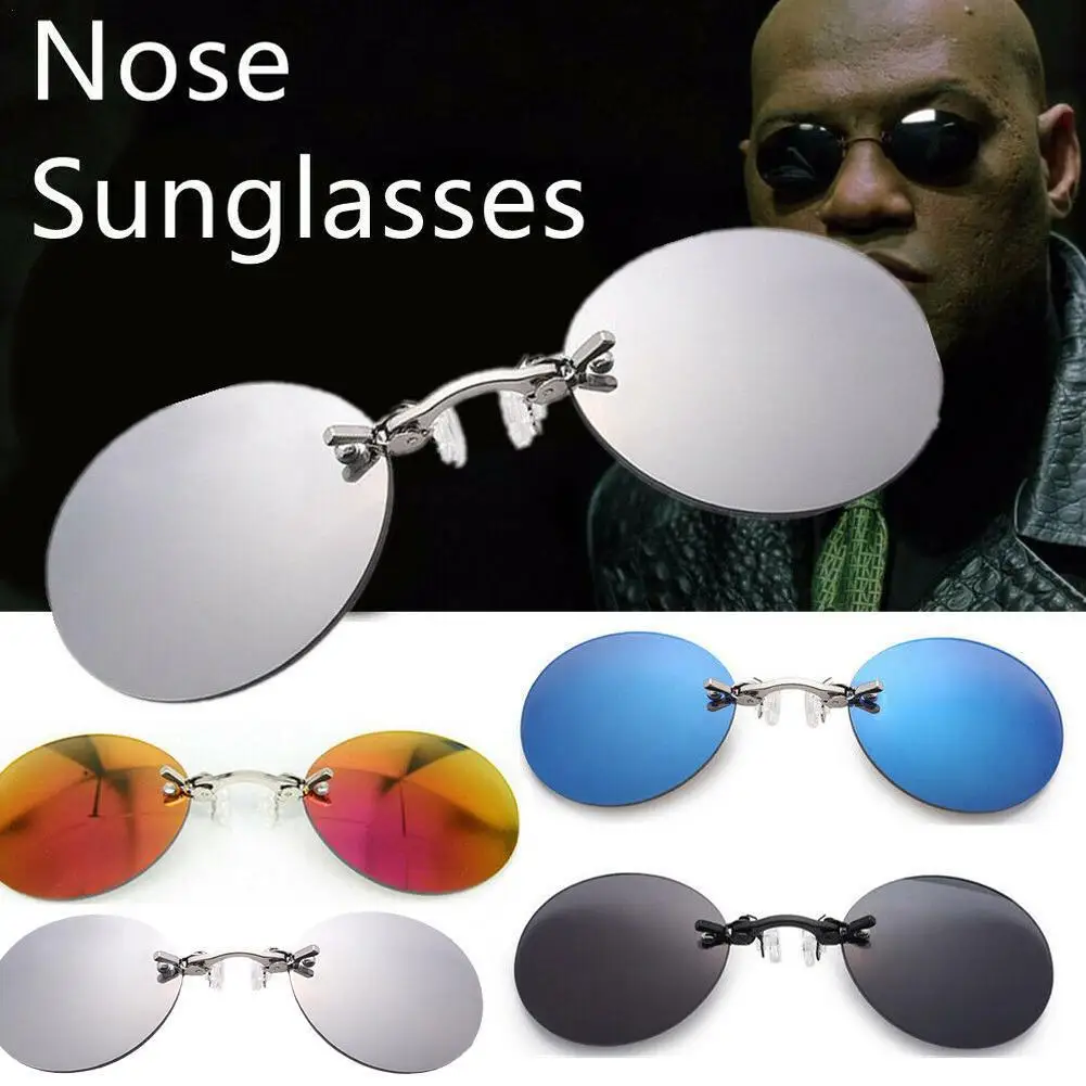 1pc Clip On Nose Glasses Round Rimless Matrix Morpheus Sunglasses Mini Frameless Vintage Men Eyeglasses