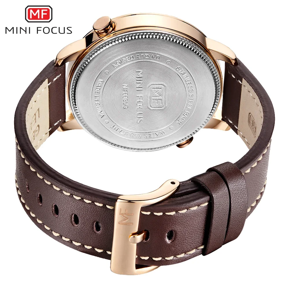 MINI FOCUS 0035G Luxury Genuine Leather Busines 2 Time Zone Quartz-Watch Men Wristwatch Men Watches Fashion Casual Man Watch