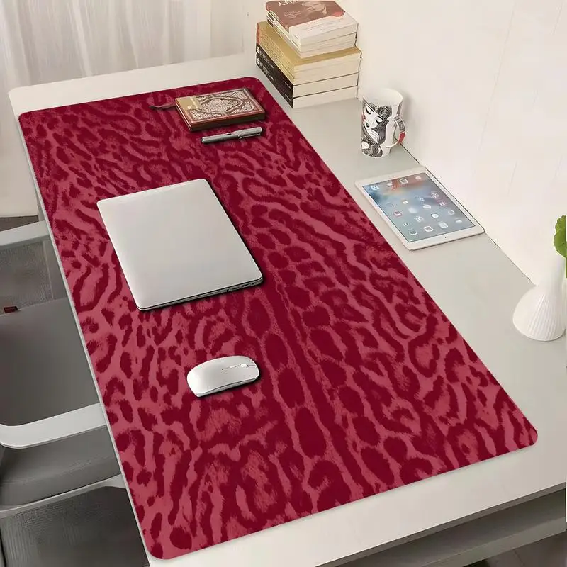 Pink Leopard Print Gaming Mouse Pad, Large Non-Slip Locked Edge Desk Mat, Aesthetic Animal Texture Washable Office Desk Pad