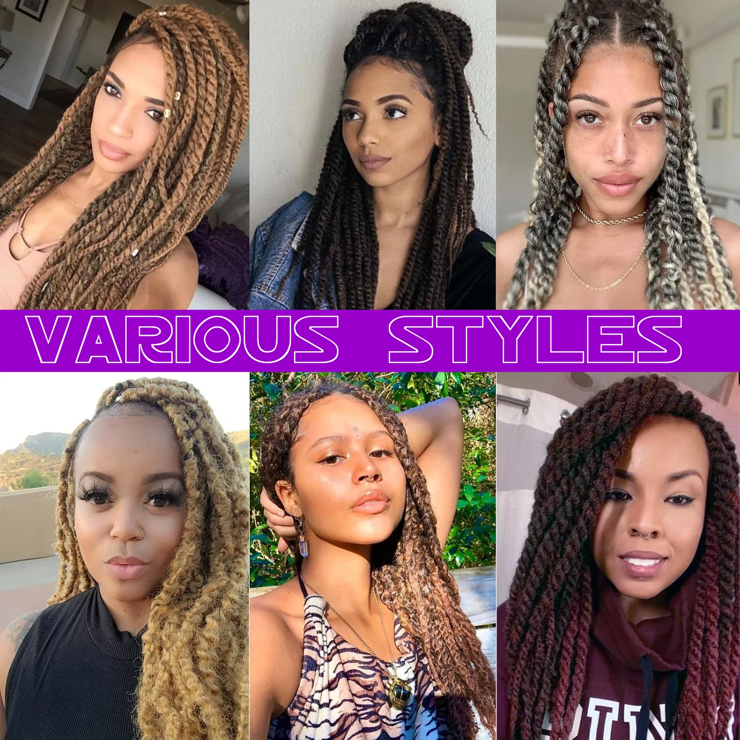 Marley Twist Braiding Hair 18/24 Inch Marley Twist Hair Long Cuban Twist Hair Afro Kinky Curly Twist Crochet Hair Synthetic