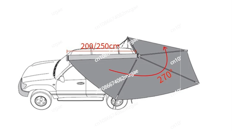 4x4 Offroad 270 Degree Car Awning with LED Light, Waterproof Free Standing Side Wall Roof Tent for Outdoor Camping