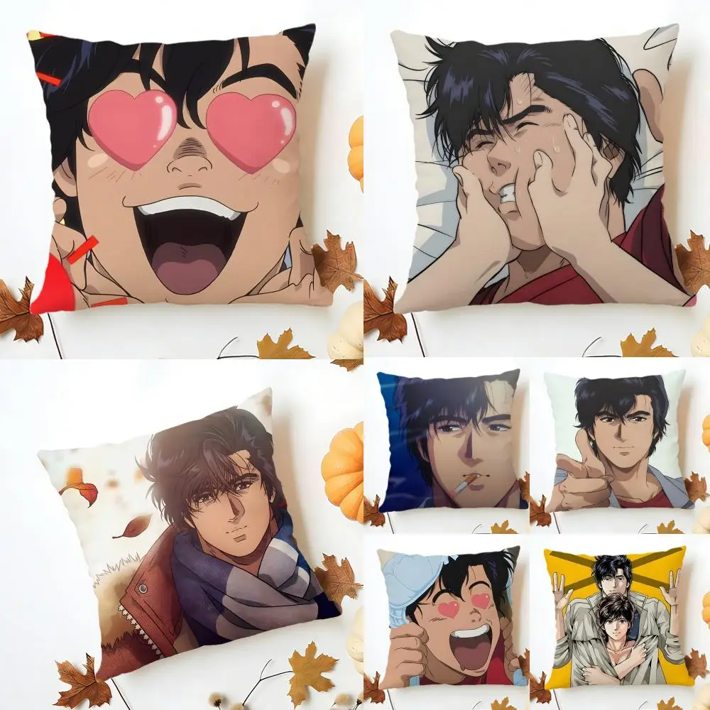 Casual C-City Hunter S-Shinjuku Private Eyes Cushion Cover Washable Linen Pillowcase Soft  for Sofa Bed Cozy Home Room Decor