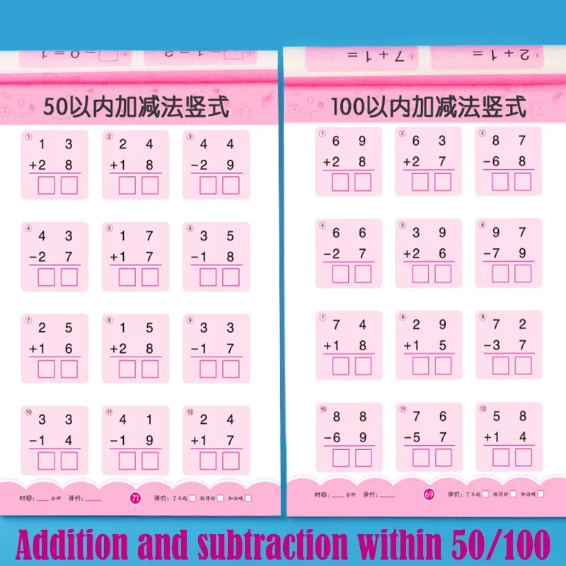 4-8Year Old Children, First Grade Math Exercise Book for Addition and Subtraction within 10/20/50/100Mental Arithmetic Questions