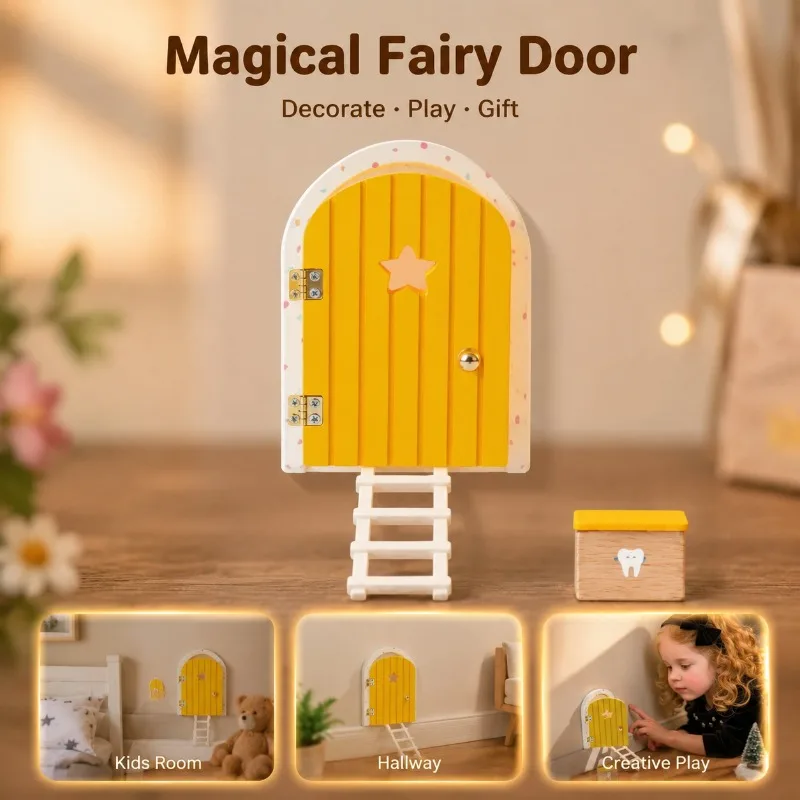 Nordic Style Wooden Elf Door Cute Kids Play Toy Visual Development Set Exquisite Wood Ornament for Children Early Learning