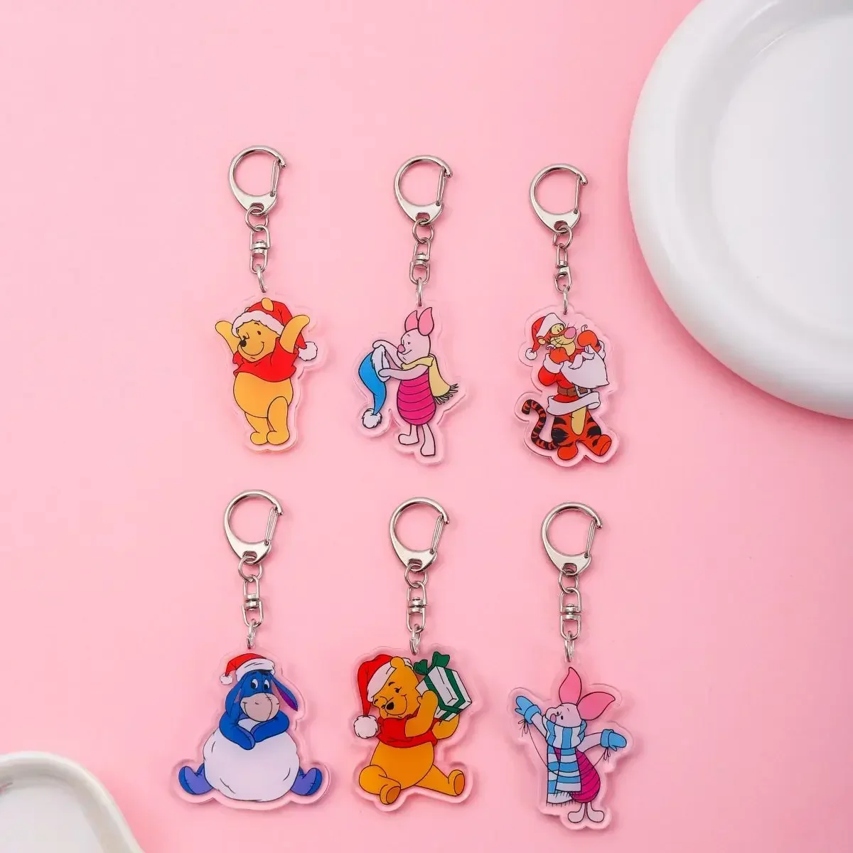 Anime Winnie the Pooh  Christmas Acrylic Halloween keychain accessaries Cartoon Bag Pendant cute charm Keyring Friends Gifts