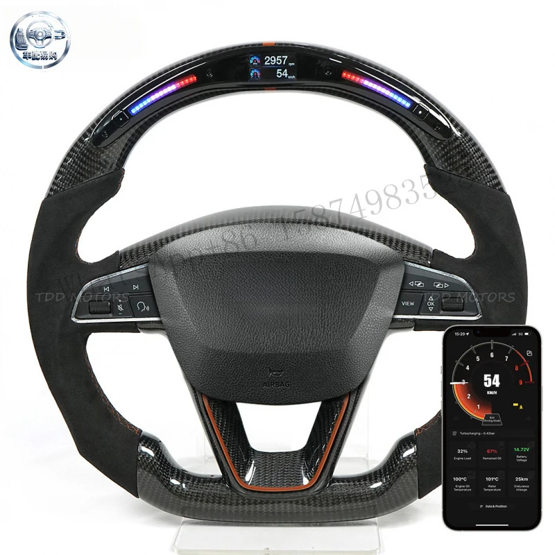 Carbon Fiber LED Custom Steering Wheel For Seat Leon FR Cupra MK3 2013-2020