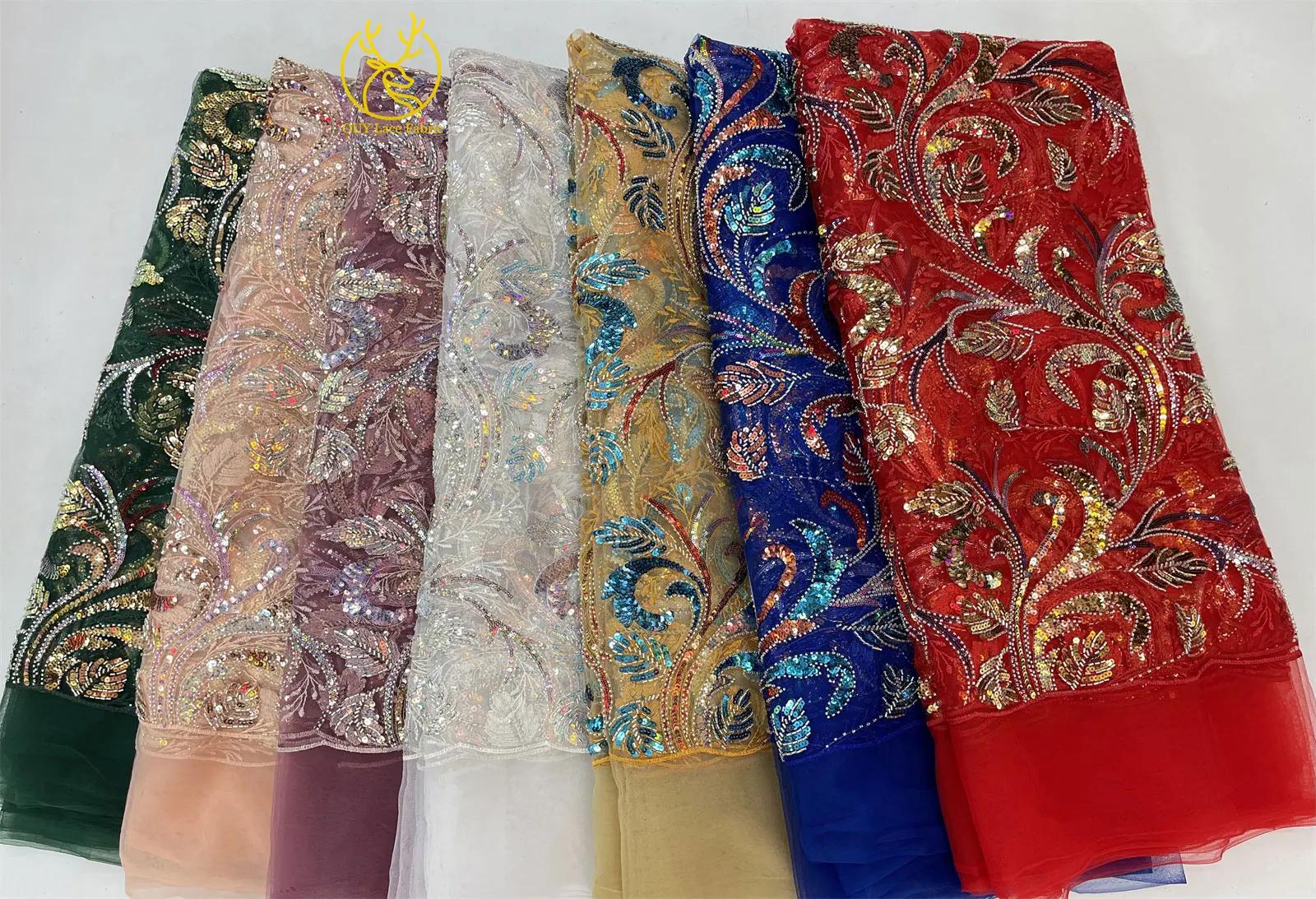 Luxuriöser Goldener Afrikanischer Perlen-Pailletten-Spitzenstoff 2026 Eleganter Französischer Stickerei-Tüllspitzenstoff Nigerianisches Party-Hochzeitskleid – Detail 3