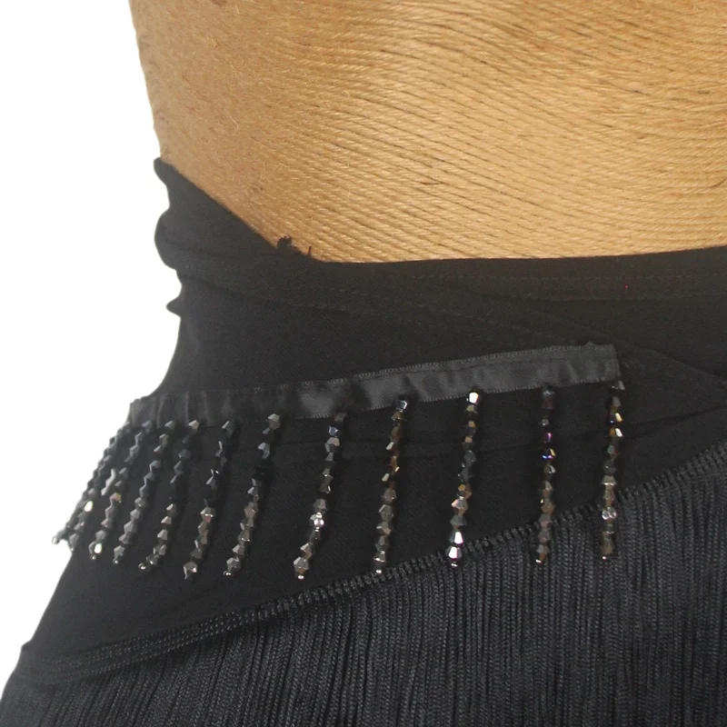 2025 Nieuwe Latin Dansvoorstelling Korte Rok Samba Rumba ChaCha Concurrentie Kostuum vrouwen Sexy Zwarte Kwastje Hippe Sjaal ﻿