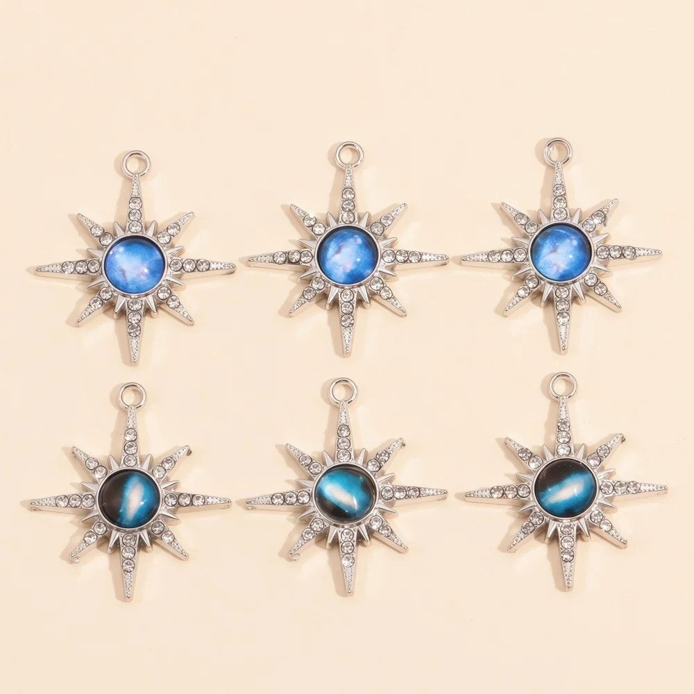 10Pcs Silver Color Shining Zircon Crystal Star Charms Pendants for Fashion Jewelry Making Necklace Earrings Diy Accessories