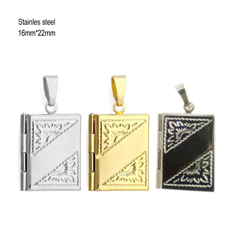 Everfast New 20pc/lot DIY Photo Frame Stainless Steel Engraved Secret Book Locket Charms Jewelry Making Family Memories Gift