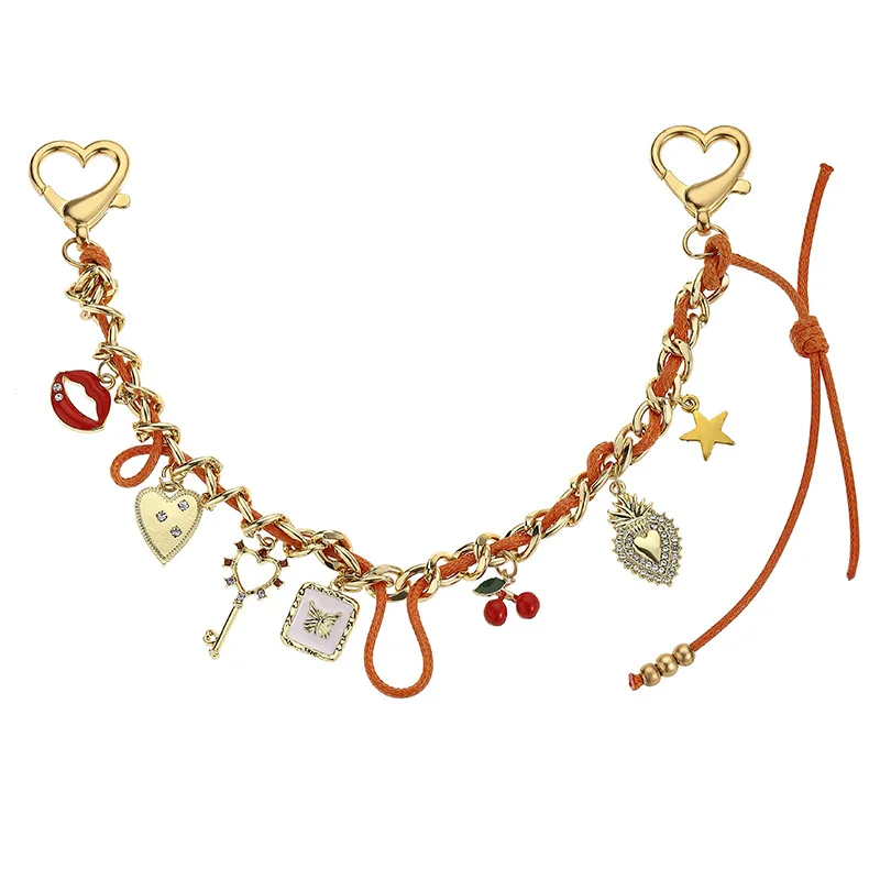 Purse Extender Chain Heart Keychain Cherry Purse Chian Strap Replacement Short Chain Straps, Metal Flower Heart Purse Strap