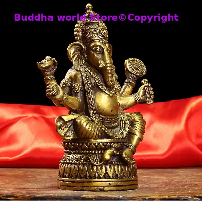 Southeast Asia HOME Company SHOP Talisman Money Drawing Thailand Elephant GANESH Mammon God of wealth FENG SHUI BRASS statue