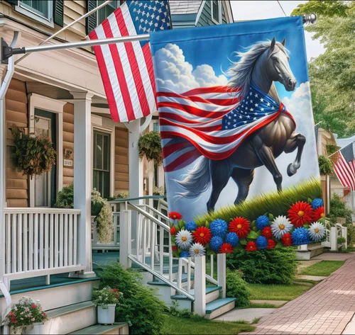 American Flag - Patriotic Horse 4th Of july Flag Garden Flag, House Flag IIX WZZ yyi