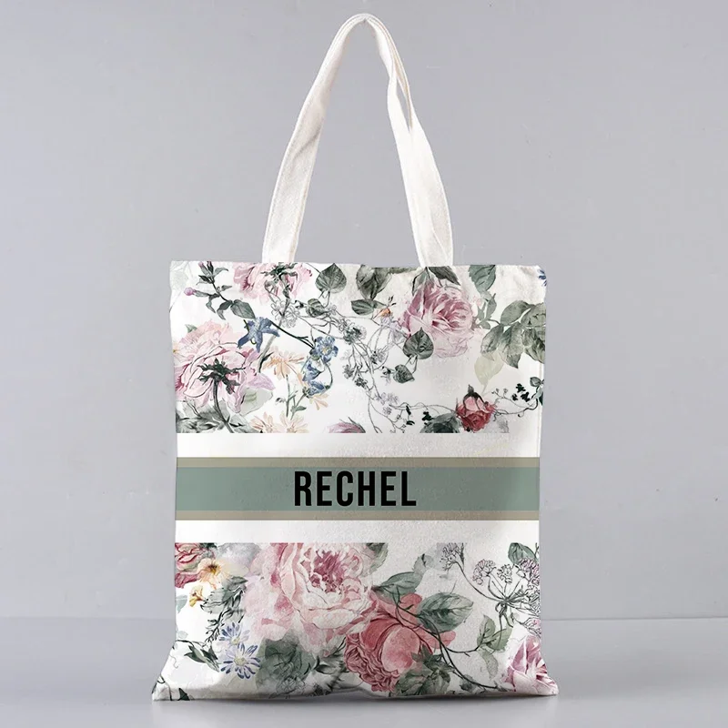 Custom Name Bridesmaid Wedding Gifts Vintage Floral Tote Bag Women Shopper Supermarket Handbag Canvas Brand Side Bag for Ladies