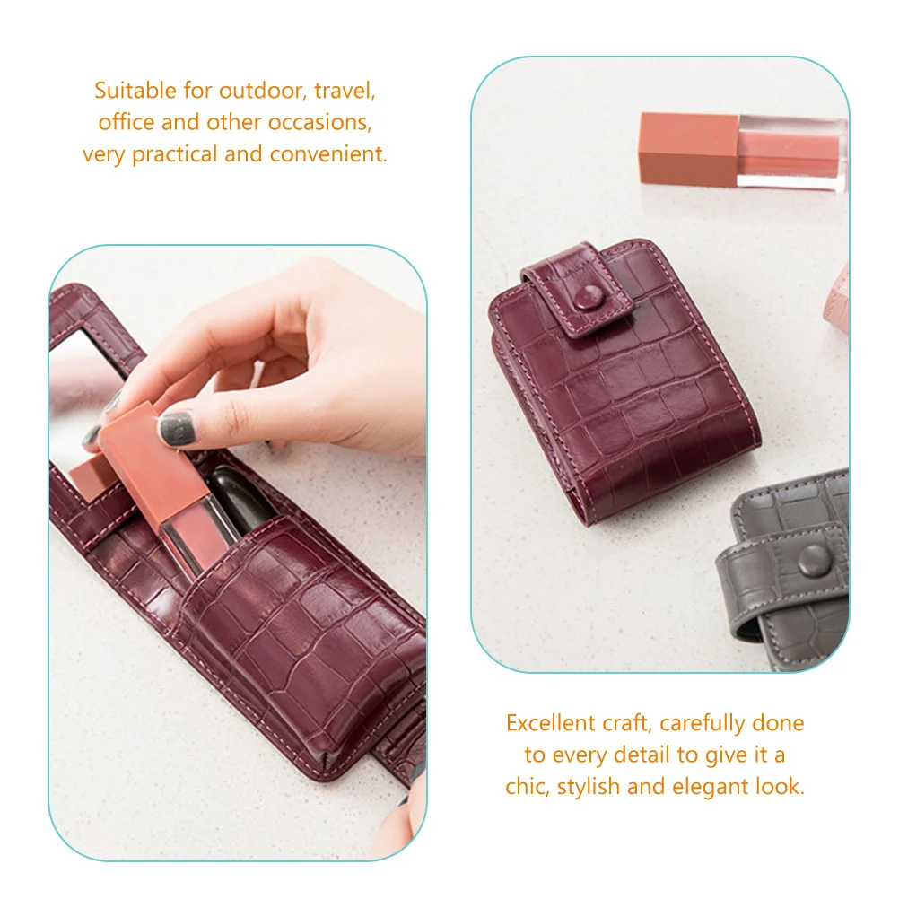 Mini bolsa de maquillaje, estuche protector para lápiz labial de PU, espejo para monedero, bolsa ganizer de viaje pequeña, elegante y portátil