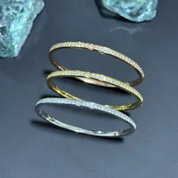 New Pure 925 Sterling Silver Jewelry For Women Spikes Steam-punk A row Zircons Bangle Wedding Gift Jewelry Around Rivet Bangle