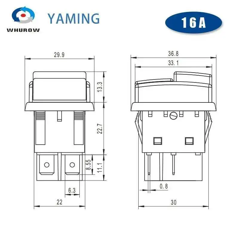 غسالة محمولة مفتاح بـزر دفع أربعة أرجل 2 موقف ON-OFF أحمر أخضر أسود آلة غسل سيارات 16A الاتصال الفضي